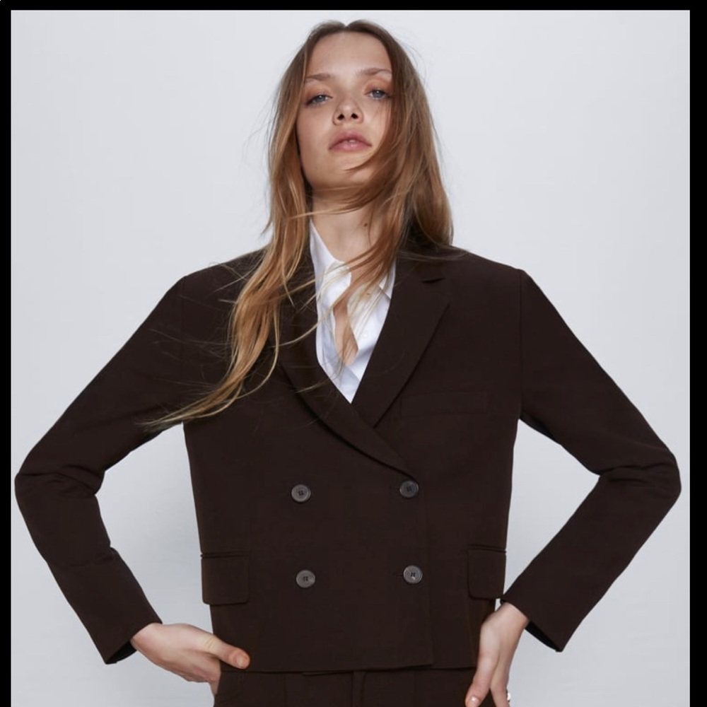 Zara NWT cropped size LG blazer- mocha brown color